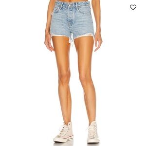 GRLFRND Faded Blue Frayed Denim Shorts